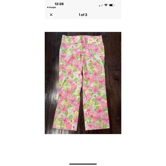 Lilly Pulitzer Pink Floral Palm Beach Fit Ankle Pants Size 12 - Picture 1 of 4